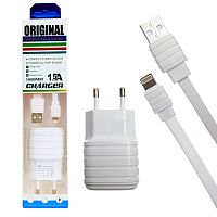 блок питания original 5в, 1,5а g12 зарядное устройство с usb + кабель iphone 1 м белый  фото